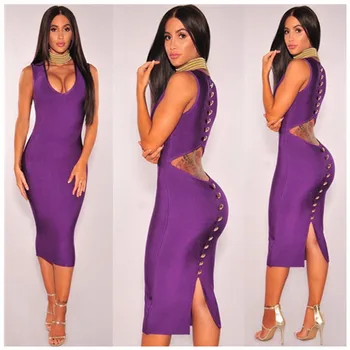 Top Quality Sexy V-Neck Button-Split Bandage Elegant Party Dress 1