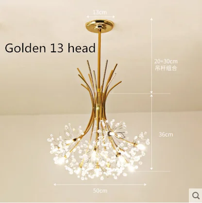 Gold 13 head Золотой кристалл led Современный Люстра светильник ing для кухни столовой спальни прикроватный светильник Роскошные k9 подвесные лампы - Цвет абажура: Gold 13 head