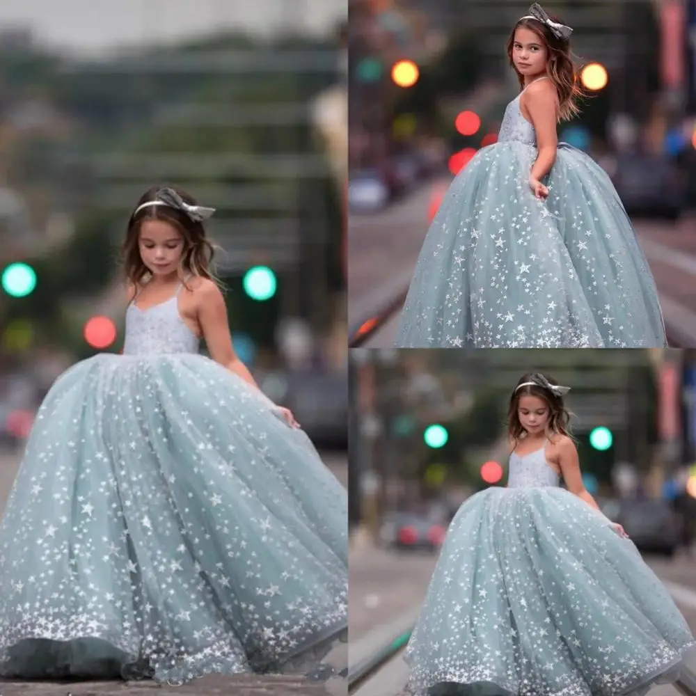 Бальное платье для маленьких девочек; пышные платья; платье для девочек с цветочным узором и аппликацией в виде звезд; детская официальная одежда