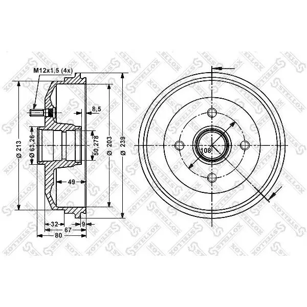 Барабан тормозной Ford Escort 1.1-1.4 90-95 STELLOX 6025-2529-SX