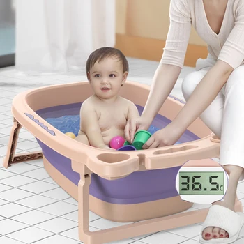 

Baby Bath Tub Children Folding Tub Baby Newborn Household Bath Barrel Thickened Reclining Seat Bathtub Show Water Temperature