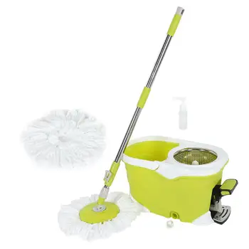 

360° Self Wringing Spinning Mop with Stackable Bucket On Wheels and2 Machine Washable Microfiber Mop Heads Easy to use and Store