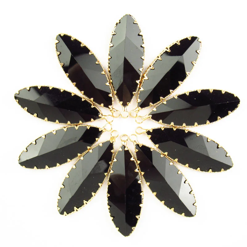 

Top Stone 10Pcs 43x15x4mm Wrapped Faceted Black Crystal Olivary Glass Crystal Stone Droplet for Jewelry Making