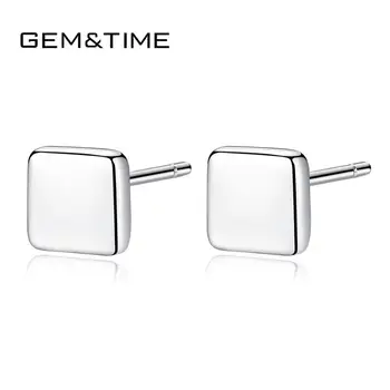 

Gem&Time Simple Square Small Stud Earrings Women's 925 Sterling Silver Earrings Trendy Charm Earrings Fine Jewelry Gift SE0071