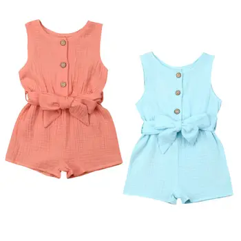 

Newborn Baby Girls Romper Summer Babies Girl Bowknot Solid Clothes Sleeveless Soft Cotton Home Jumpsuit