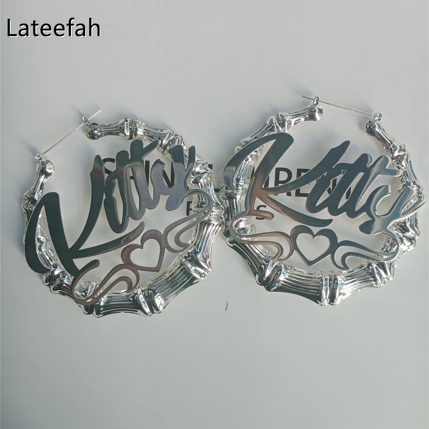 Lateefah Customize 30mm-100mm Bamboo Earrings Custom Personality  Hoop Bamboo Earrings  Earrings With a Heart Design For Daily