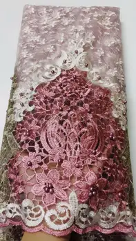 

african lace fabric 2020 high quality lace french mesh fabric beaded/ nigerian swiss lace fabrics for dress FJU213