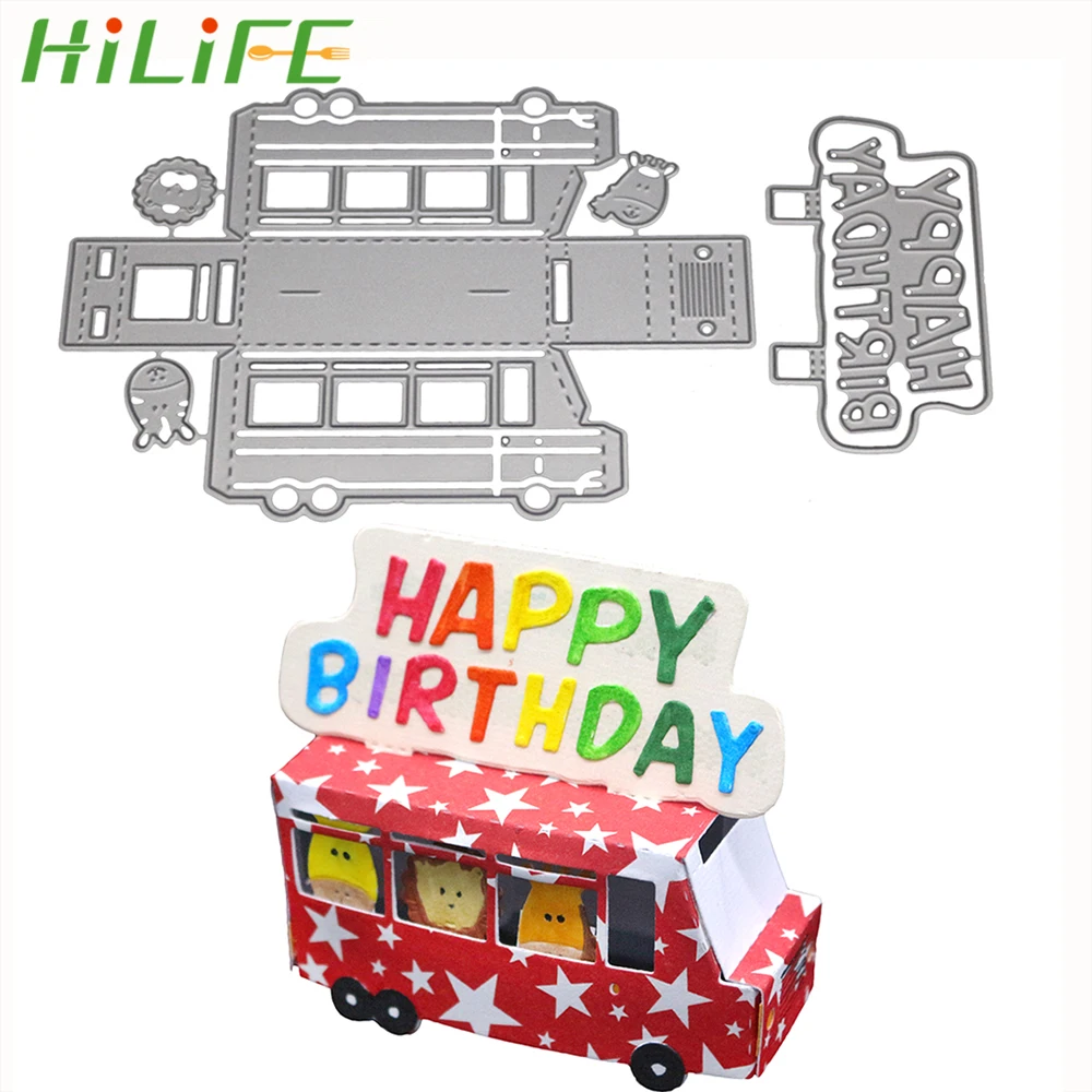 

HILIFE Metal Cutting Dies Scrapbooking Embossing Dies Cut HAPPY BIRTHDAY Alphabet Bus Cutting Dies DIY Card Craft Decoration