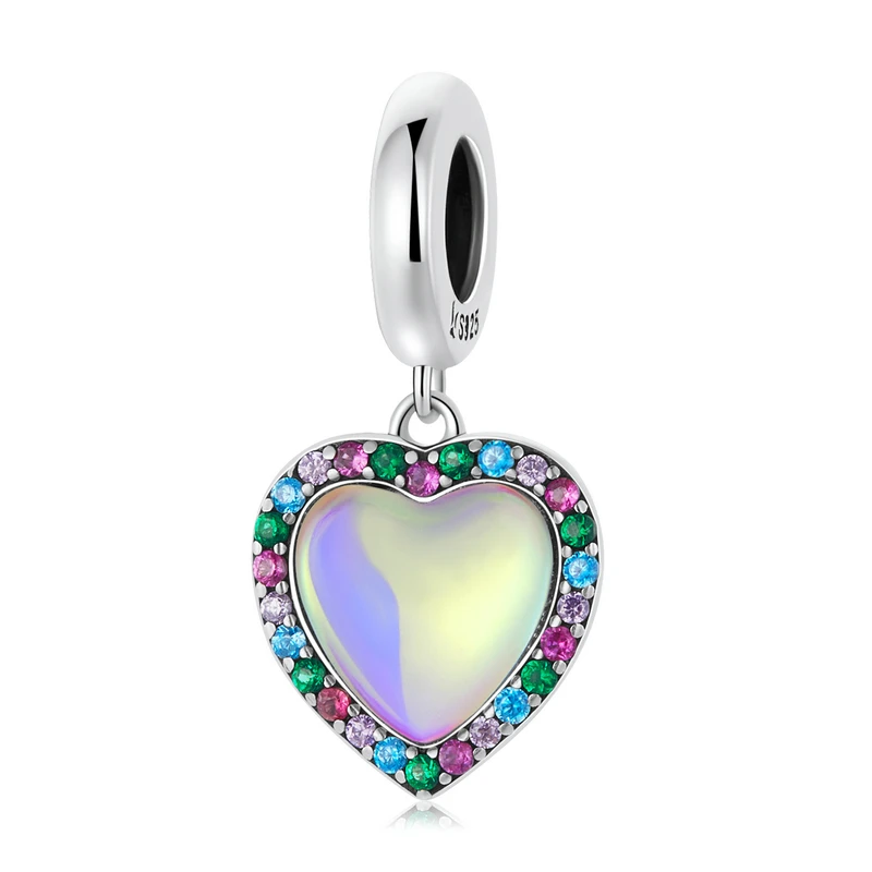 BAMOER 925 Sterling Silver Colorful Heart Glass Charm Colorful Simple Demon Eye Pendant for Original Bracelet Bangle DIY Jewelry earrings 925 Silver Jewelry