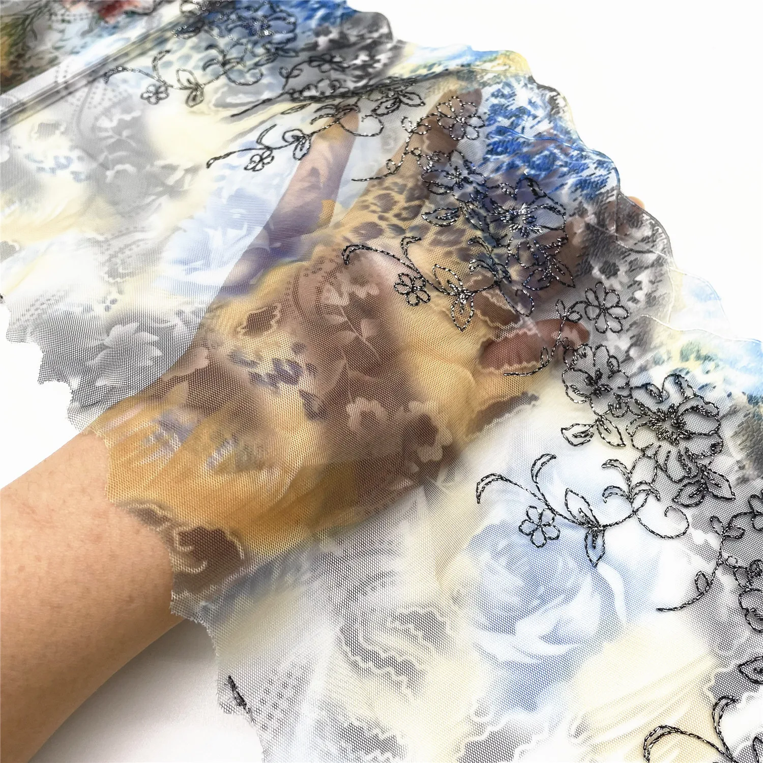 3y/lot Width 18.50cm Shimmer Blue Embroidery Lace Trim DIY Craft Sewing Supplies Skirt Hem Decoration Accessories Dolls bjd 2