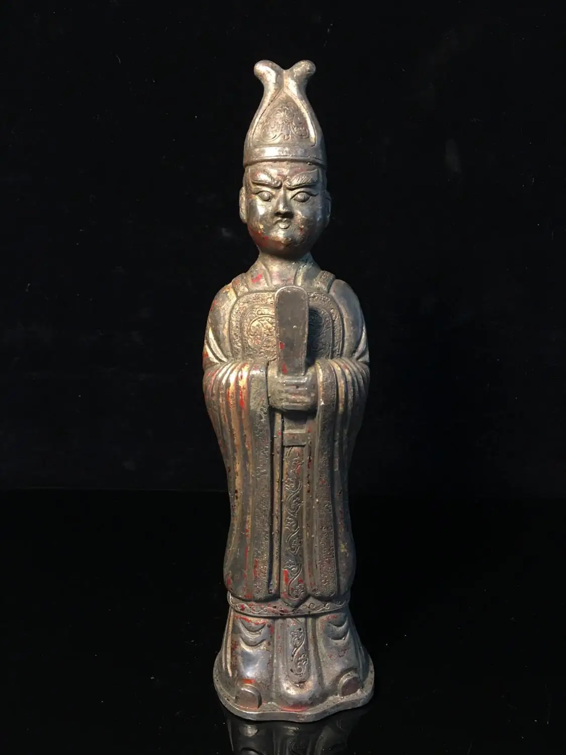 

10" Tibet Buddhism Temple Old bronze Civil Service Statue Ancient official image statue Chaotang Civil and Military Officials