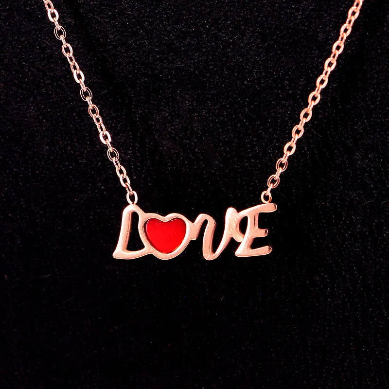 Stainless Steel Red Black White Shell Love Heart Pendants Necklace Couple Romantic LOVE Letter Necklaces Women Wedding Jewelry | Украшения