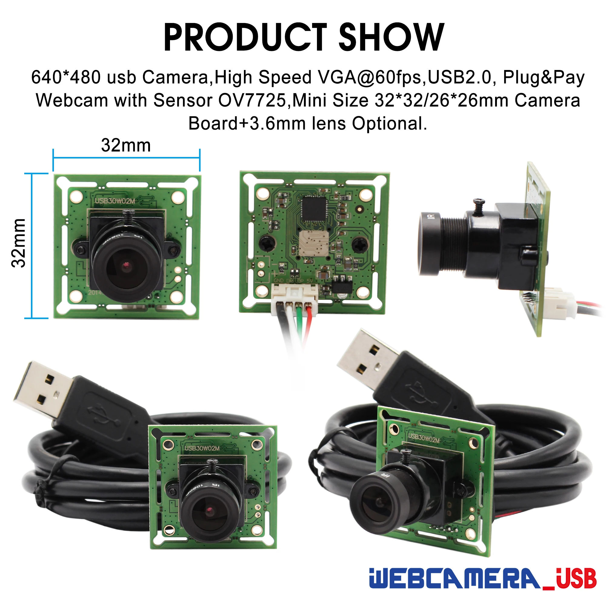 32x32 мм Модуль камеры Omnivision OV7725 cmos сенсор VGA Бесплатный драйвер микро usb плата