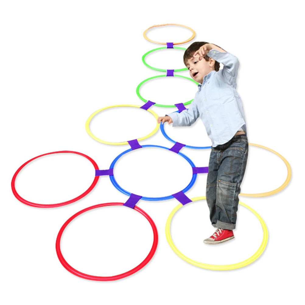 EElabper Hopscotch Ring Game Toys 10 Multi-Colored Plastic Rings and 9 Connectors for Indoor or Outdoor Use-Fun Creative Play Set for Girls and Boys