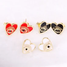 12 пар, Новая мода Золотой цвет металлическая Глянцевая глаз сердце серьги гвоздики для женщин девочек