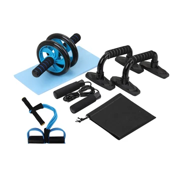 

5-in-1 AB Wheel Roller Kit Abdominal Press Wheel Pro Push-UP Bar Jump Rope Equipment for Home Exercise Muscle Strength Fitness