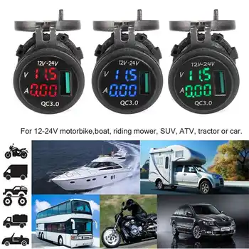 

12V/24V 3.0 USB Charger Power Socket LED Voltmeter Current Display Voltage Adapter Current Meter Tester For Car Boat Motorcycle
