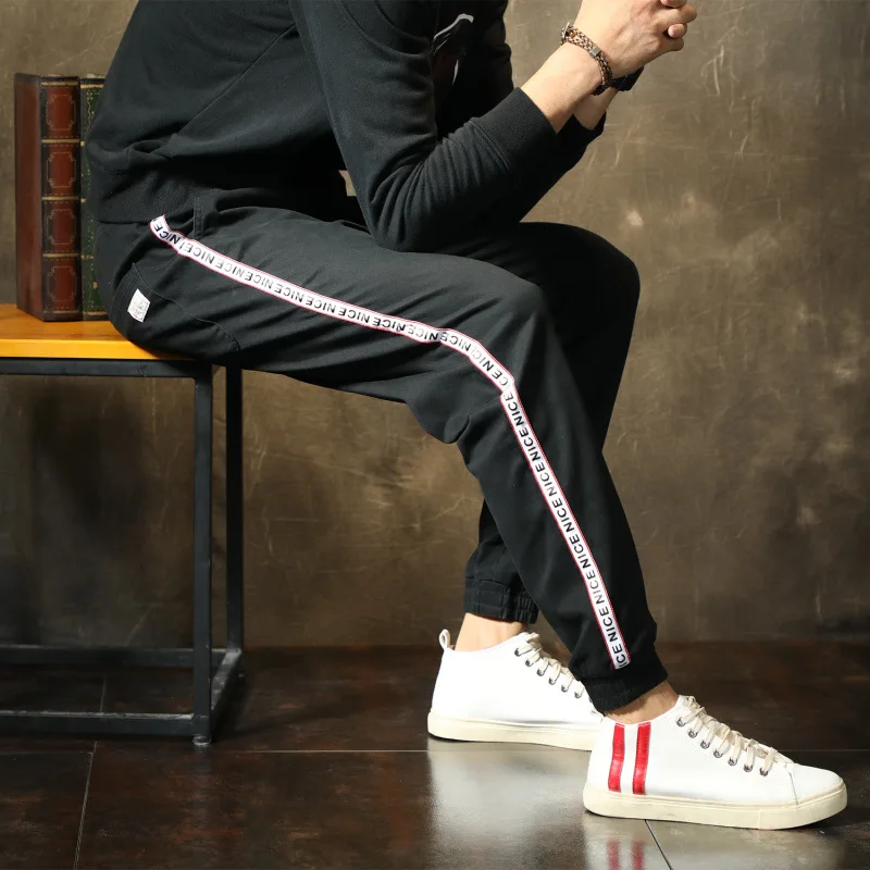 

2019 Autumn And Winter Side Edge English Printed Joint Casual Pants Men's Japanese-style Harem-Style Loose-Fit Ultra-stretch Cas