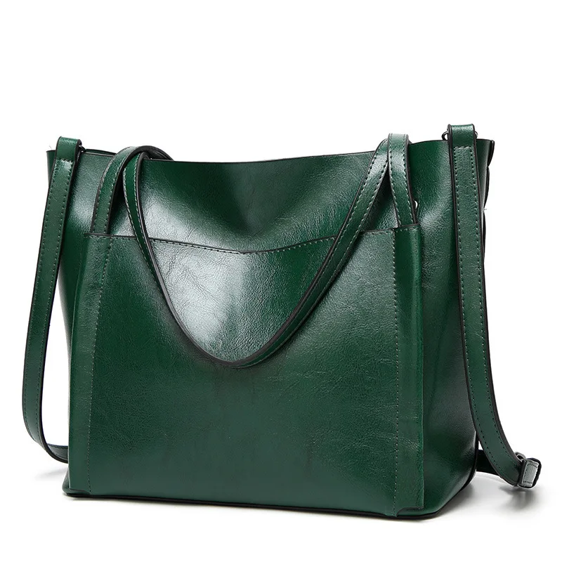 

Retro Shoulder Bag 2018 New Style Fashion Tote Bag Oil Wax Leather Large Capacity Handbag Oblique Bag Women's Large Bag