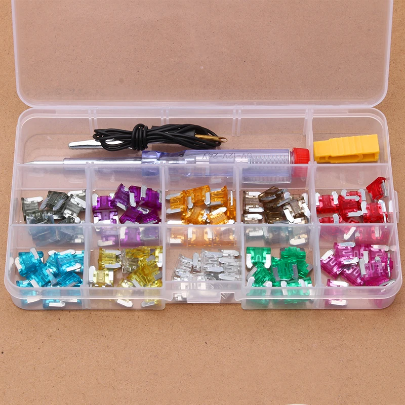 

100Pcs Zinc Mini Auto Car Blade Fuses Set Standard Automobile Cars Security Fuse Kit Assorted 2/3/5/7.5/10/15/20/25/30/35Amp