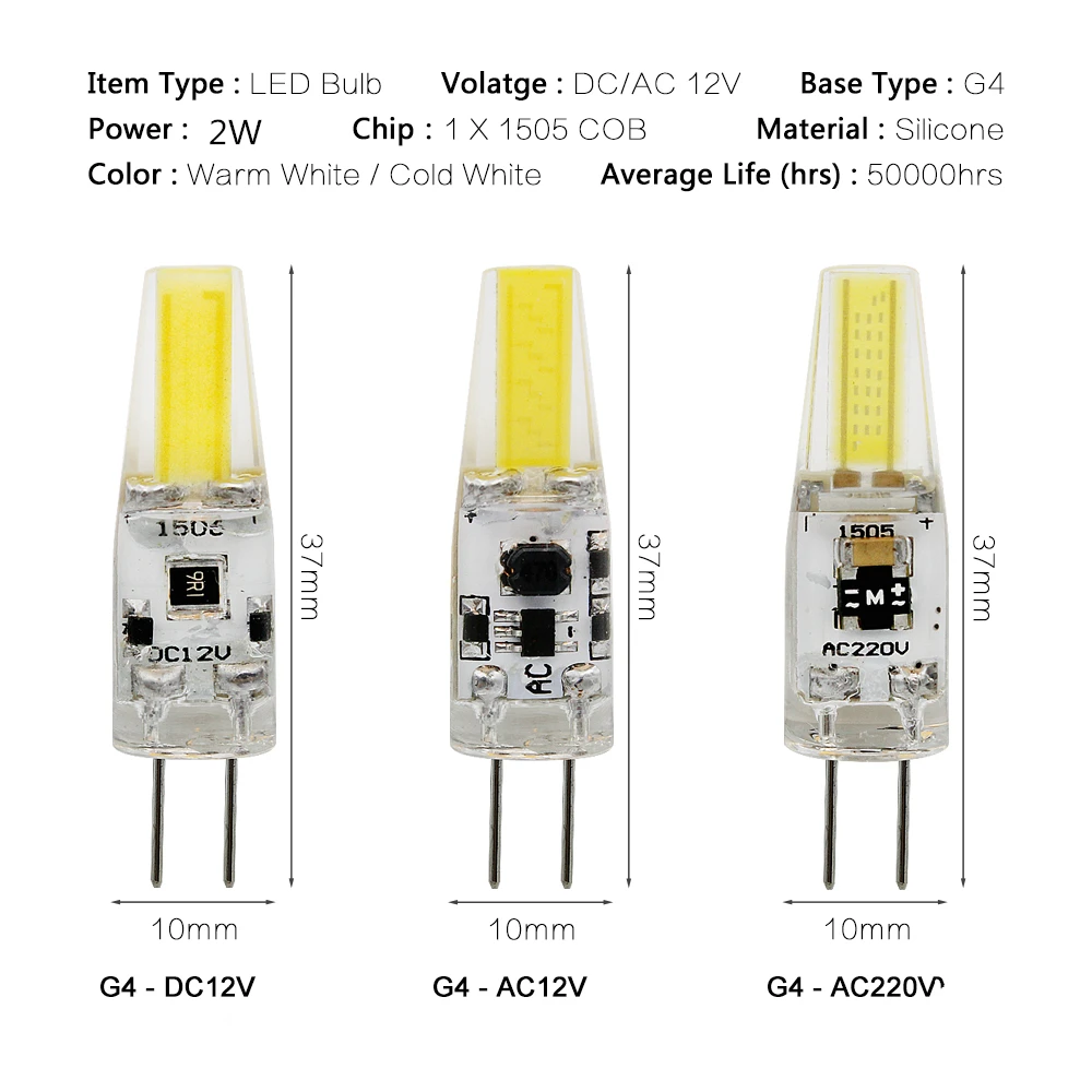 1pcs Mini G4 LED COB Lamp 3W 6W Bulb AC DC 12V 220V Candle Silicone Lights Replace 20W 30W 40W Halogen for Chandelier Spotlight