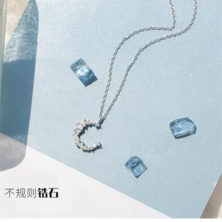 

Silver Home Rhinestone Irregular Crescent Elegant Moon S925 Sterling Silver Necklace Choker Versatile Elegant Gift Women's