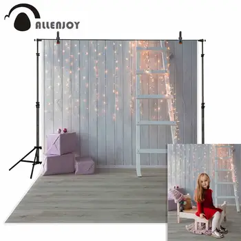 

Allenjoy Christmas photography backdrops Wooden bulbs ladder gifts kids background Photophone shoot photo backdrops photocall