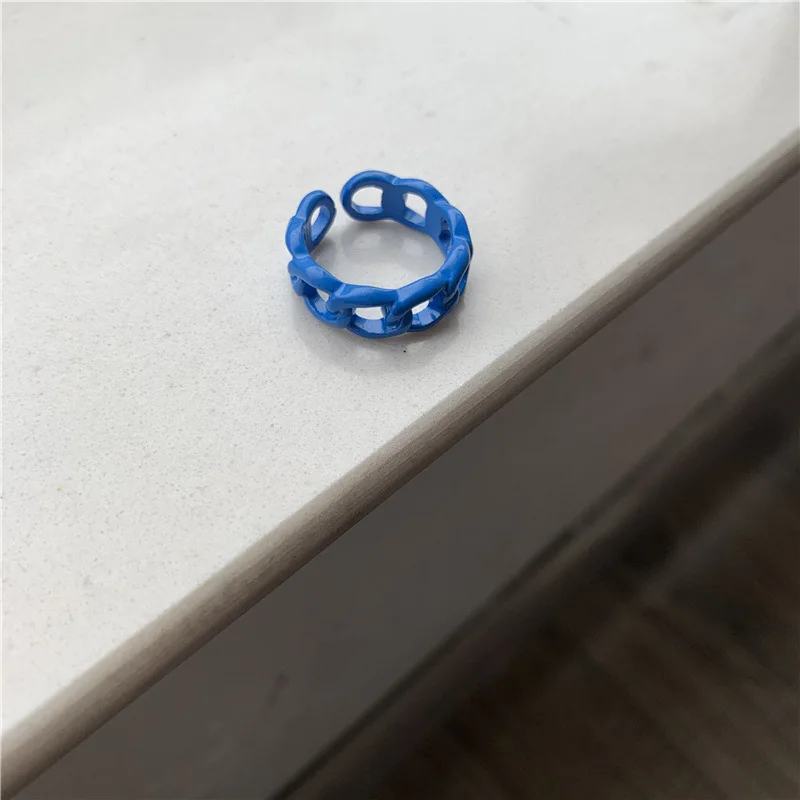 Karnoz 7PCS Style Spray Paint Ring Handmade Free Shipping Korean Design Sense Metal Chain Opening Jewelry Niche Color New Female