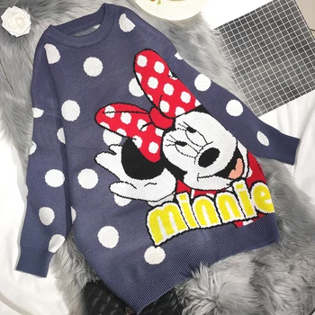 

2019 autumn and winter hot sale high quality loose sweater women cartoon alphabet printing thick coat polka dot dot long sweater