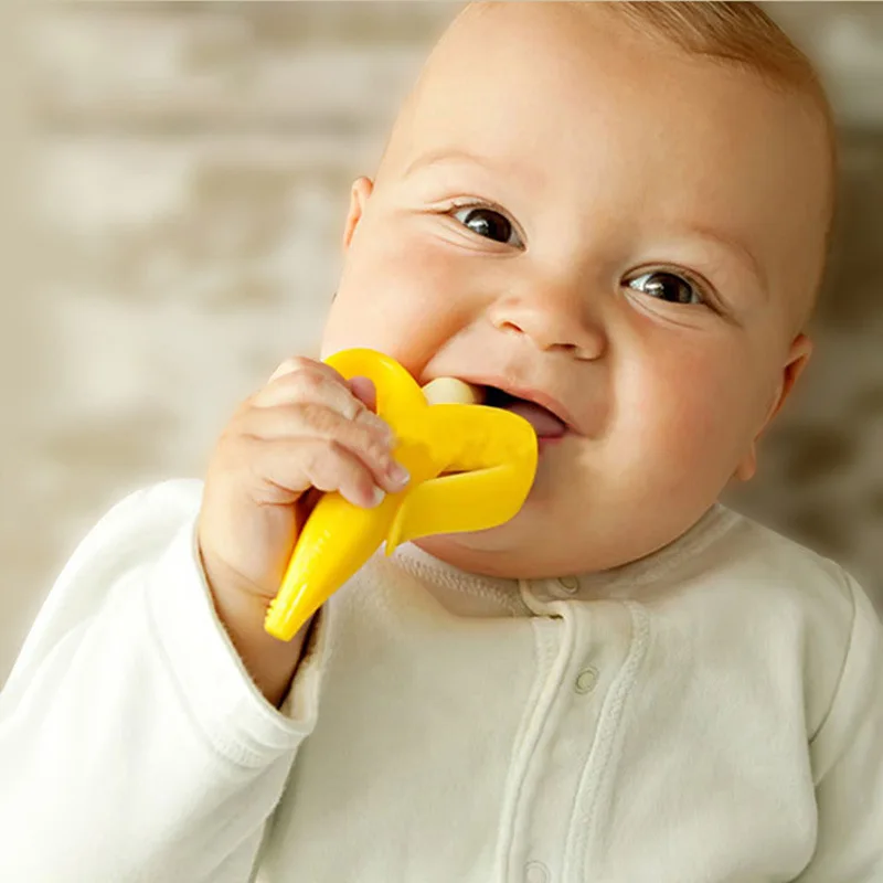 Safe Baby Teether Toys Toddle BPA Free Banana Teething Ring Silicone Chew Dental Care Toothbrush Nursing Beads Gift For Infant