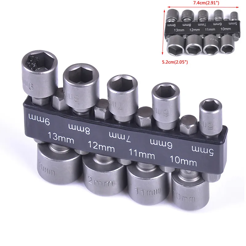 High Quality 9pcs/Set 1/4&quot Hex Shank Metric Socket Wrench 5-13mm Steel Power Nut Driver Drill Bit Set Wholesale | Инструменты