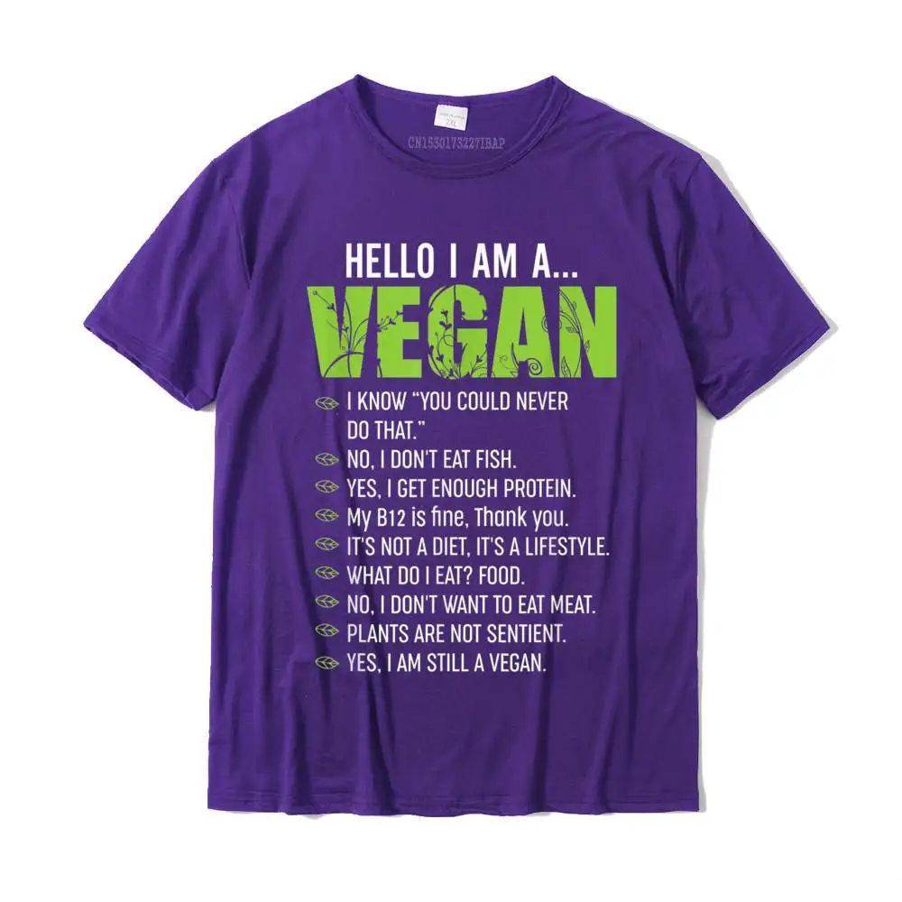 Geek Pure Cotton Tops Tees for Men Casual T Shirts Custom Dominant Round Neck Tops Tees Short Sleeve Free Shipping Funny Sarcastic Vegetarian Gift - Hello I'm A Vegan T-Shirt__MZ22829 purple