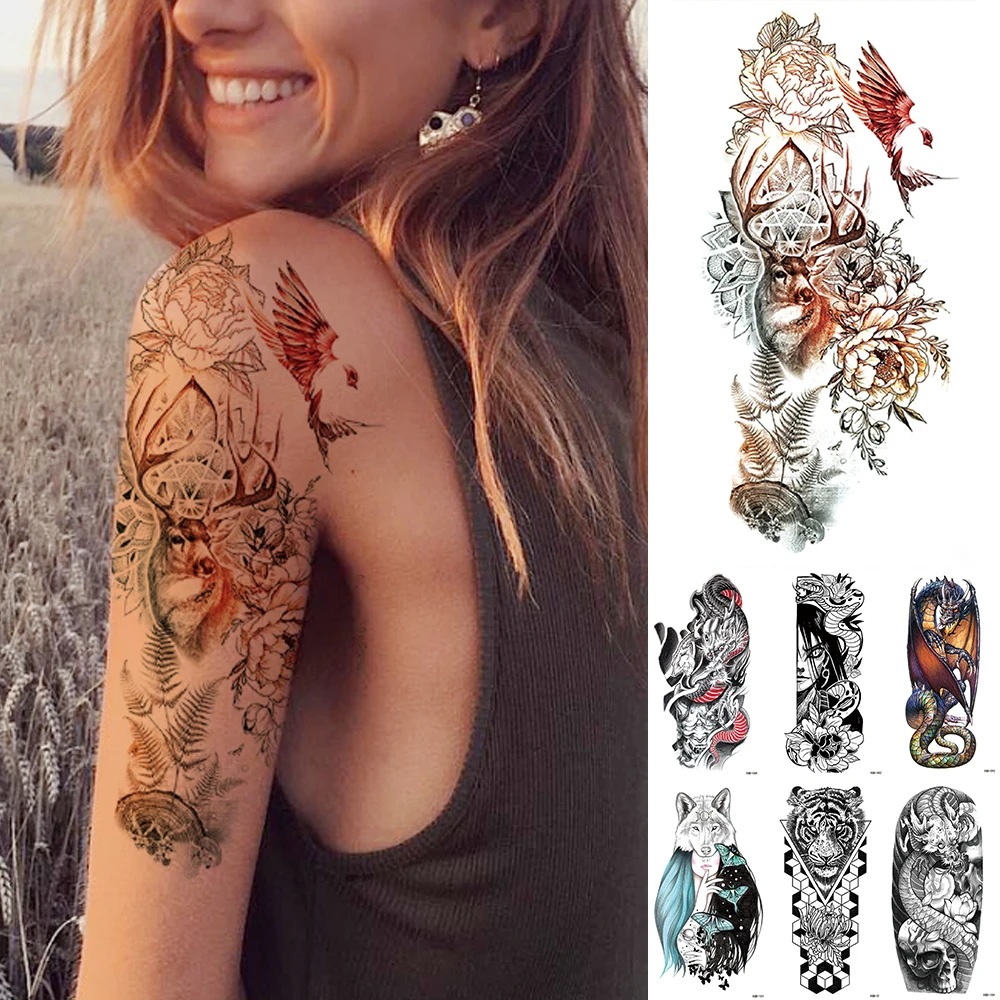 

Waterproof Temporary Tattoo Sticker Flash Flower Arm Tattoos Color Family Plant Body Art Arm Fake Tatoo Women