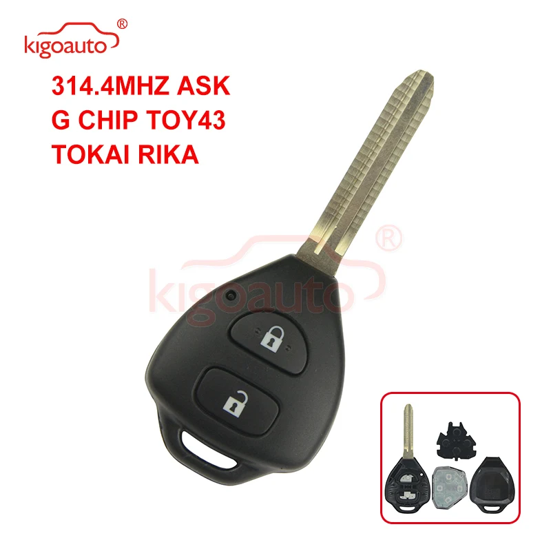 Kigoauto Tokai Rika Remote Key 2 Button Toy43 Per Toyota Hilux 314.4Mhz G Chip