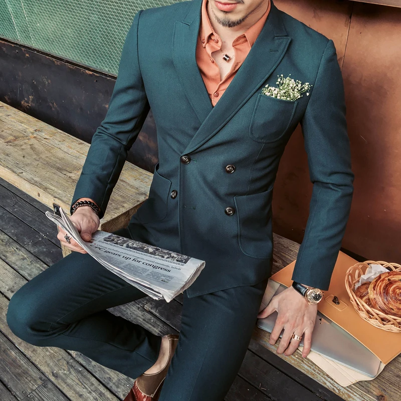 

2019 Royal Blue Tuxedo Khaki Mens Double Breasted Suits Smoking Masculino Slim Fit Stylish Suits Mens Italian Dinner Jackets Men