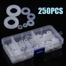 250 pçs/set plástico branco arruela de náilon arruela plana sortimento kit m2 m2.5 m3 m4 m5 m6 m8 parafuso/parafuso