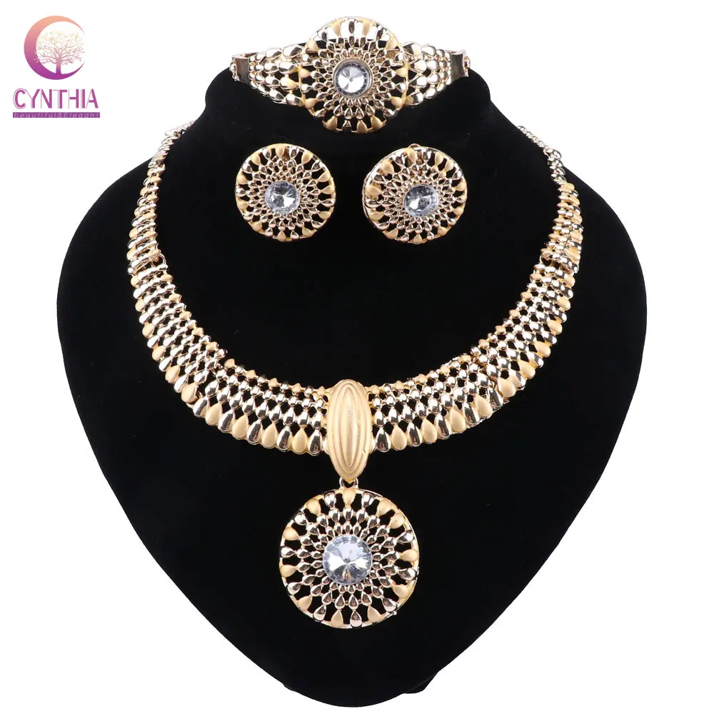 

CYNTHIA Fashion Wedding Bridal Crystal Rhinestone Jewelry Sets African Beads Dubai Gold Color Statement Jewellery Costume