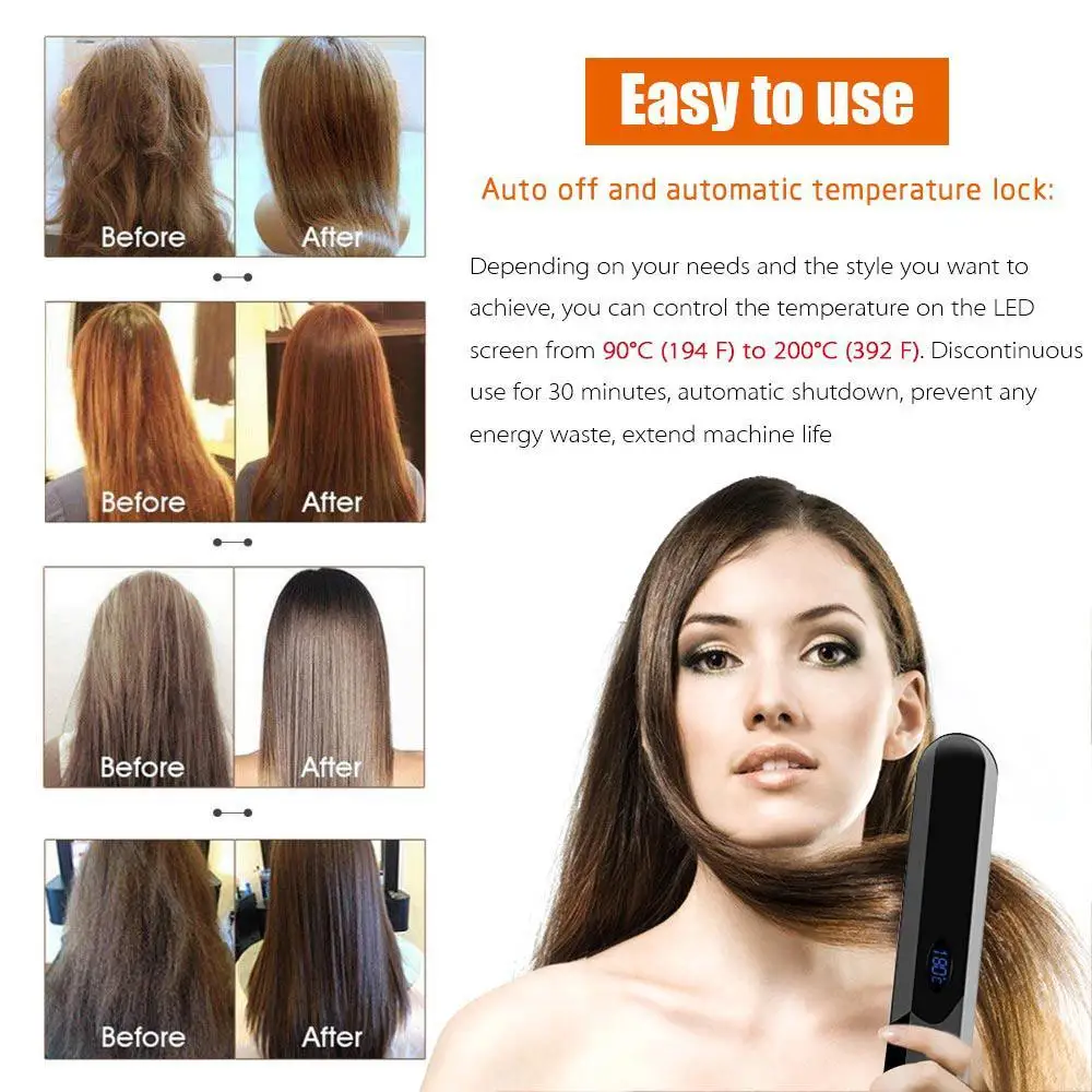  New USB Portable Straight Hair Comb Fast 220 Degree Electric LED Indicator Hair Beard Straightener  - 4000283044928