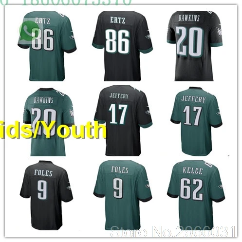 Philadelphia A+++ качественная Детская Молодежная Футболка с Брайаном докинсом 20 86 Zach Ertz Alshon Jeffery 17 Nick Foles 9 Jason Kelce 62