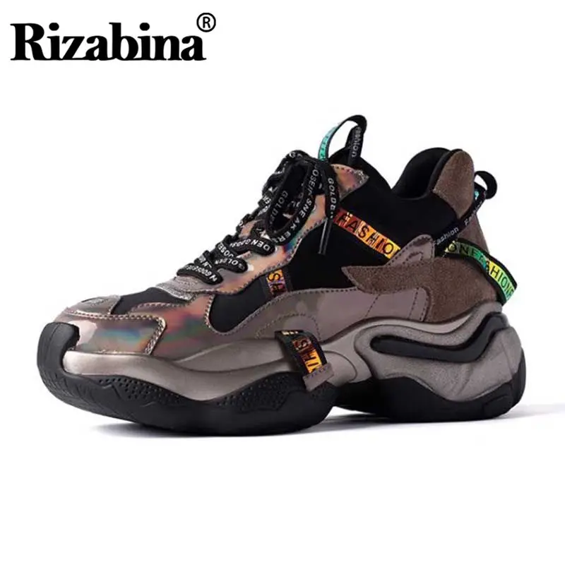 

RizaBina Real Leather Hot Sale Women Sneakers Thick Sole Colorful Outdoor Fashion Shoes Women Daily Casual Sneakers Size 35-40