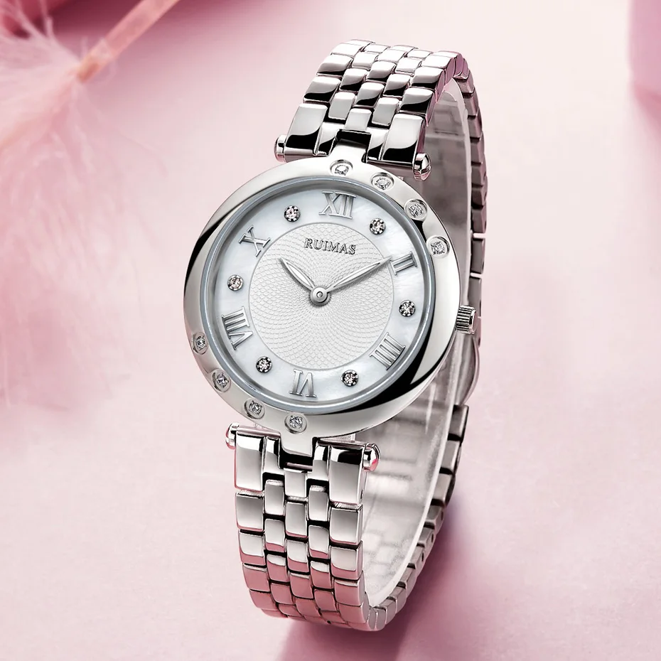 Женские часы RUIMAS, женские модные ультра-тонкие кварцевые часы, Роскошные наручные часы из нержавеющей стали, женские часы-браслет
