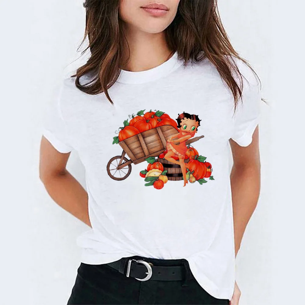 6 Футболка с рисунком Betty Boop, модная Корейская одежда для пар, хлопковый топ с короткими рукавами и принтом ангела, женская футболка 90s - Цвет: 6