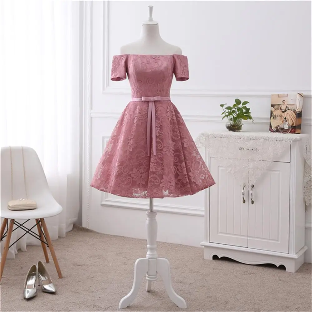 Кружевные платья подружки невесты с открытыми плечами женское ТРАПЕЦИЕВИДНОЕ