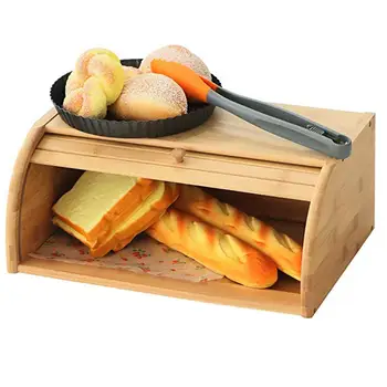 

40X27X17CM venta al por mayor de pan de bambu Natural contenedor de almacenamiento de alimentos rollo de cocina superior