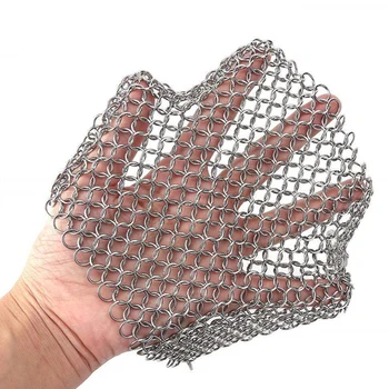 

Cast Iron Skillet Cleaner Scrubber Stainless Steel Chain Mail For Iron Pan 6x8in Iron Pan Scrubber