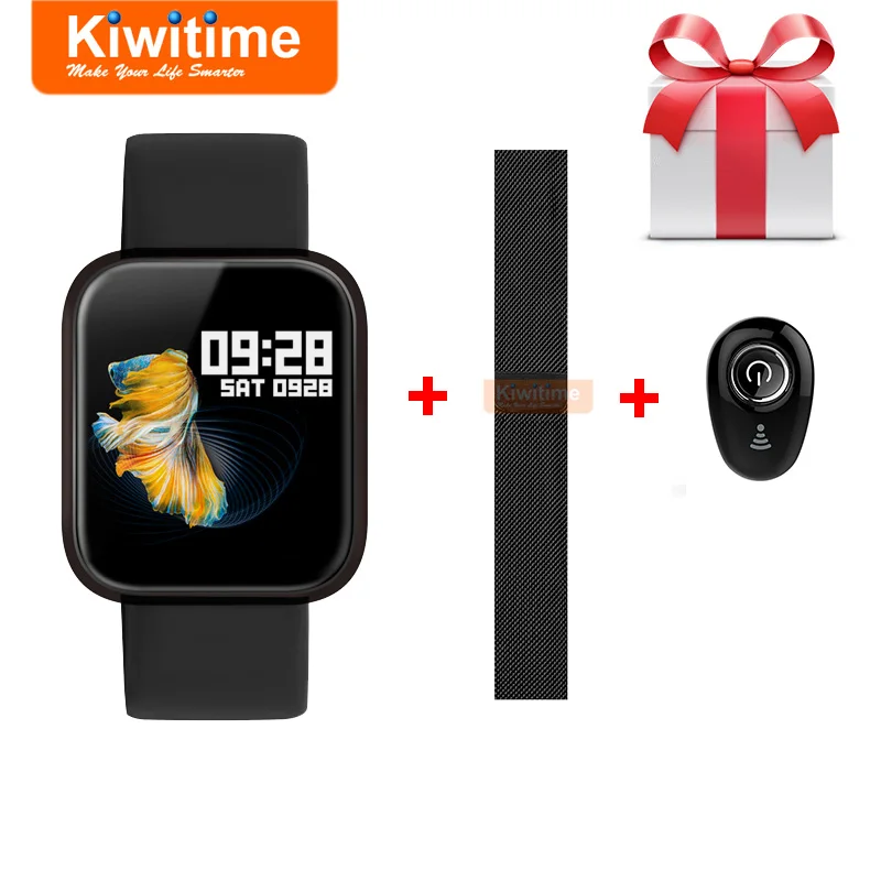 Black with Earphone KIWITIME Смарт-часы P70 IP68 Водонепроницаемый P68 спортивный браслет для фитнеса для женщин и мужчин умные часы для Apple iPhone Android наушники подарок - Цвет: Black with Earphone