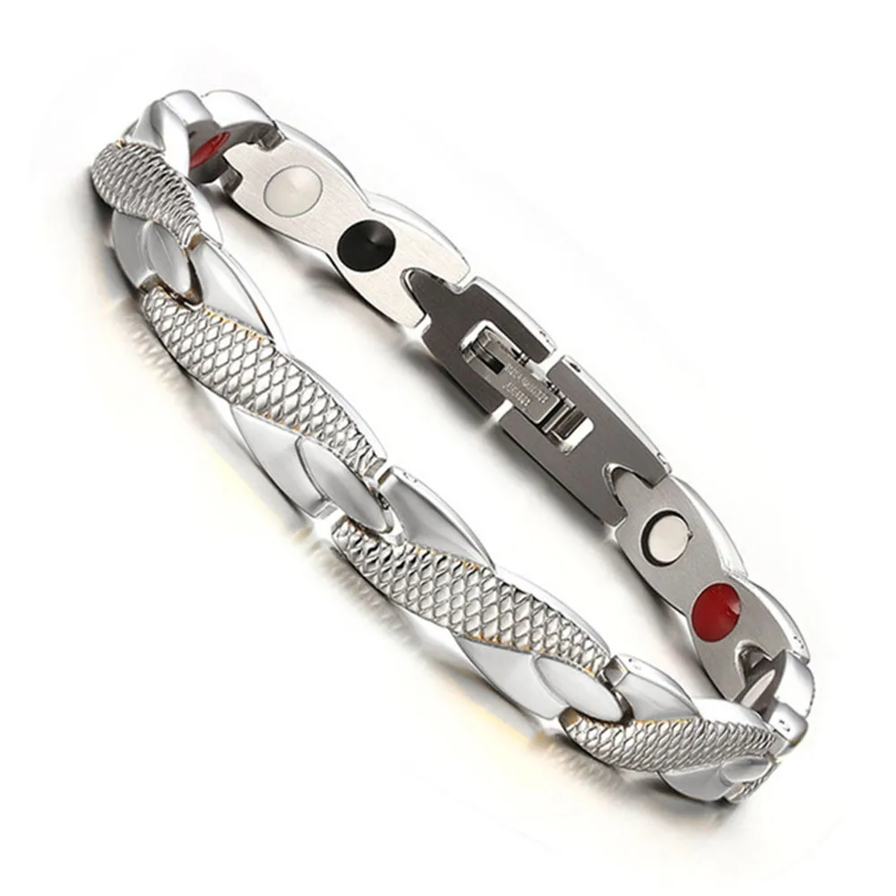 Витой безопасный магнитный браслет для Для женщин Мощность терапевтические магнитики магнетит мужские браслеты оздоравливающие ювелирные изделия из нержавеющей стали - Окраска металла: silver