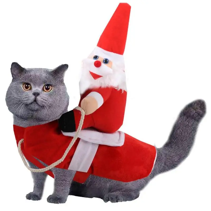 Рождественская Одежда для животных, собак, кошек, Рождественский красный костюм Санта-Клауса, зимняя теплая одежда для собак, кошек, Рождественское украшение для домашних животных