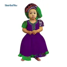 

Baby Girls Tutu Dresses with Headwrap 100% Cotton African Print Dresses for Children Kids Bazin Riche African Clothing WYT229