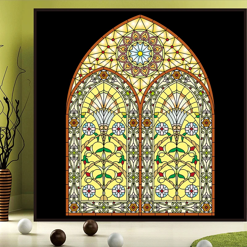 Window-Cover Frosted Custom Size Static Cling Films Symmetry Flower Pattern Church Water-Proof Bathroom Wardrobe 55cmx100cm